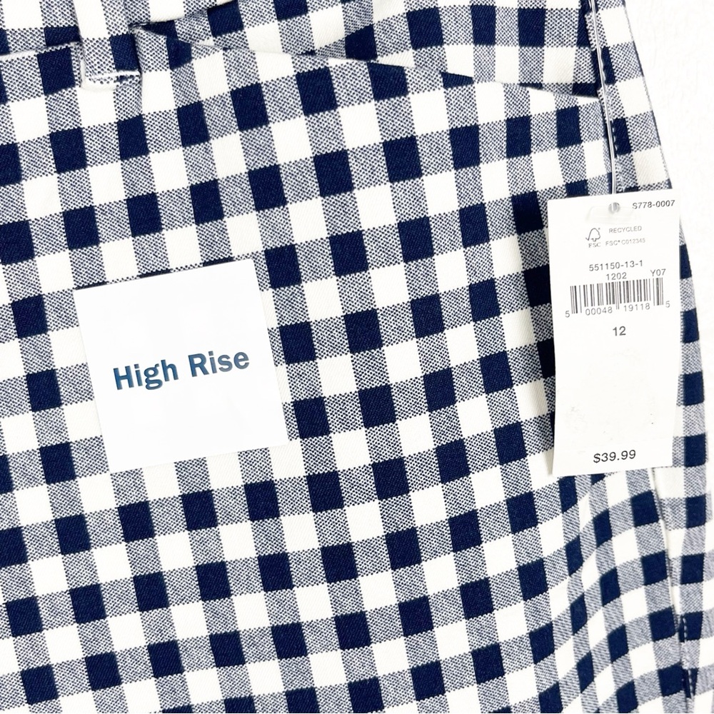 OLD NAVY Blue White Gingham Checkered Plaid Pixie High Rise Cropped Pants  12 - Picture 10 of 12